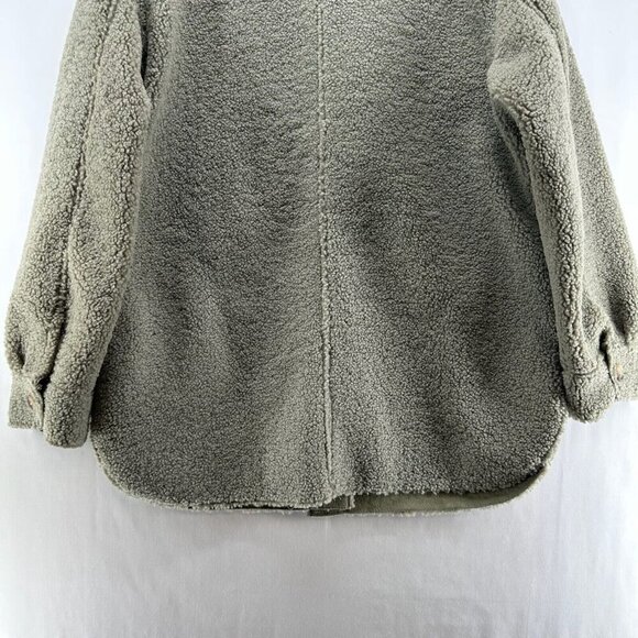 JOIE Shirt Jacket Womens M Sherpa Fleece Suede Lined Button Front Gray/Green - Picture 7 of 12